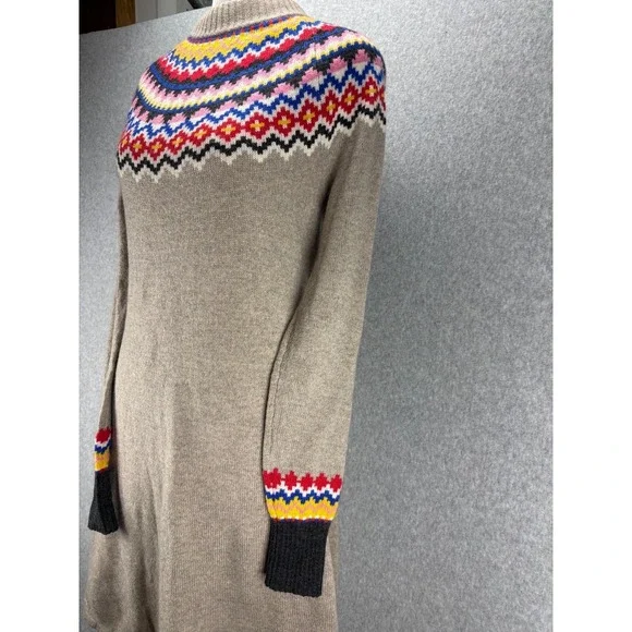 Boden Fair Isle Knit Midi Sweater Dress Wool Alpaca Nordic Melange Taupe Size 2 - Picture 8 of 14